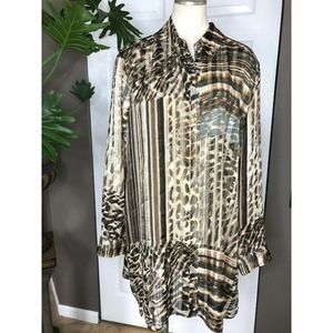 Chicos Striped Animal Print Long Sleeve Tunic Top